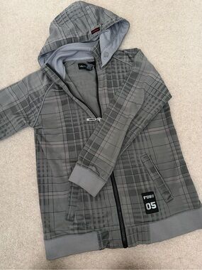 FUBU Gray Plaid Hooded Zip Sweatshirt